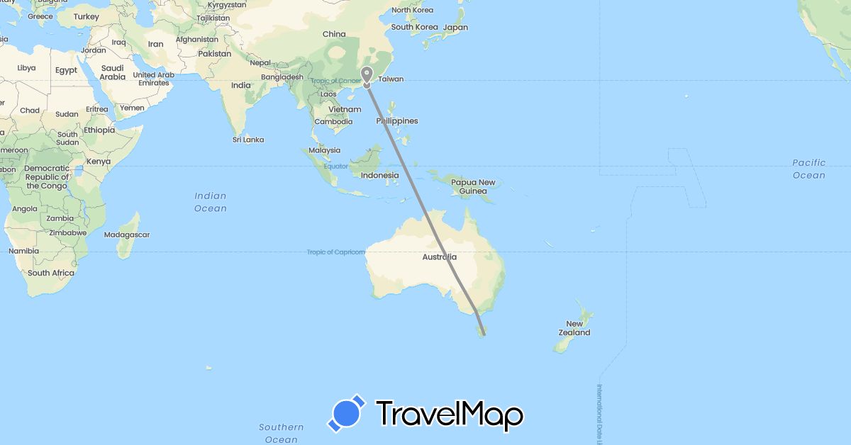 TravelMap itinerary: driving, plane in Australia, China (Asia, Oceania)